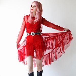 JENNIE VEE Los Angeles Red Sheer Ruffle Dress